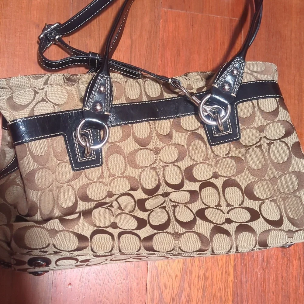 Coach Signature Penelope Satchel Brown & Black Bag Handles And Crossbody Options